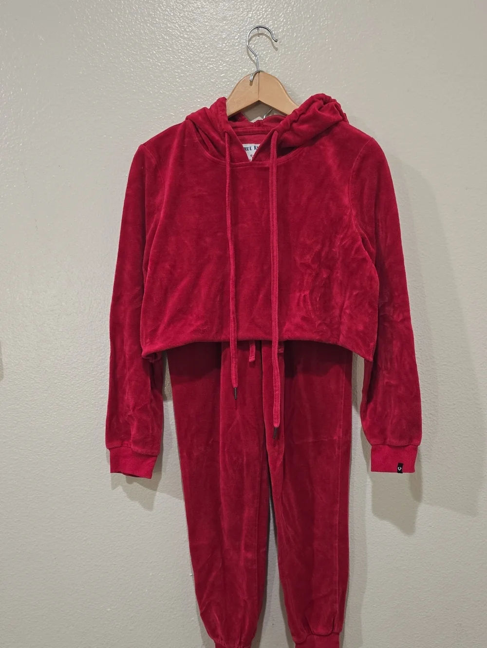 True Religion Red Velour Two-Piece Hoodie Set